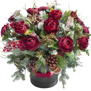 Box świąteczny z czerwonymi kwiatami